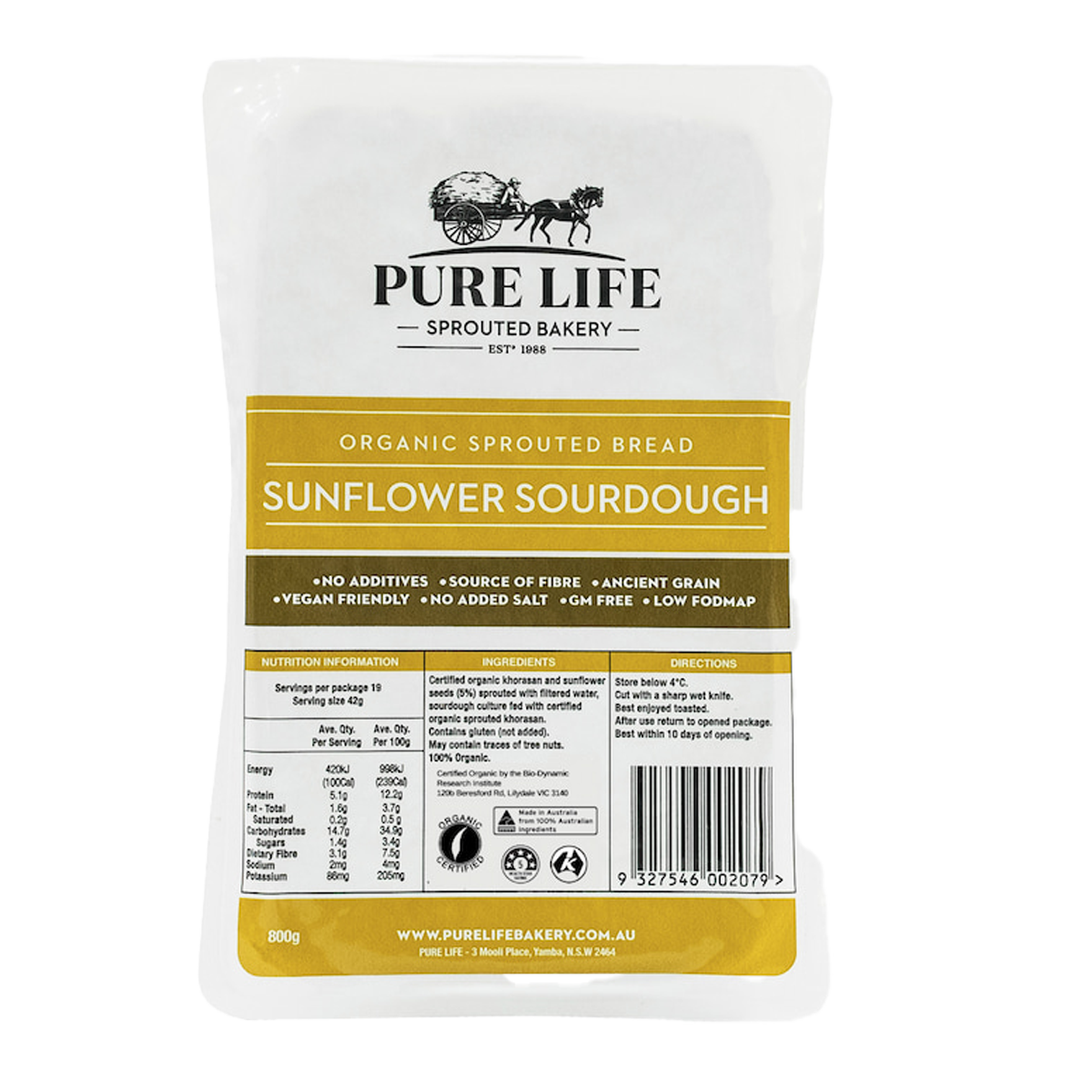 Purelife Khorasan and Sunflower Sourdough 800g