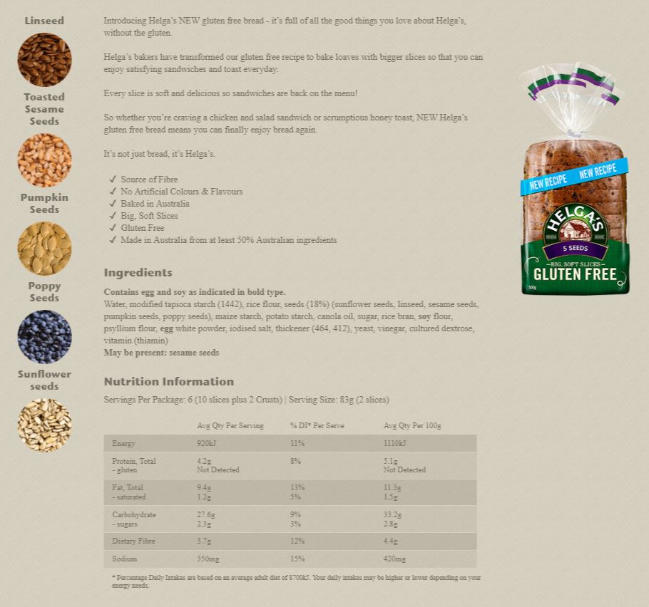 Helga's Gluten Free 5 Seeds 500g