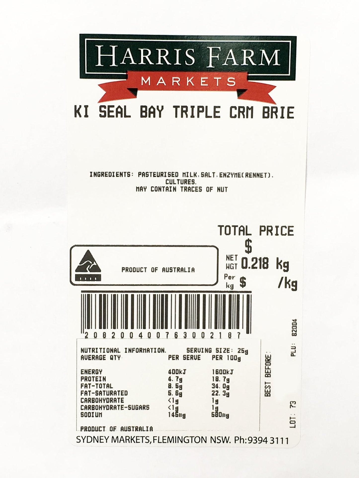 King Island Seal Bay Triple Cream Brie Whole Log 900g-1.1kg