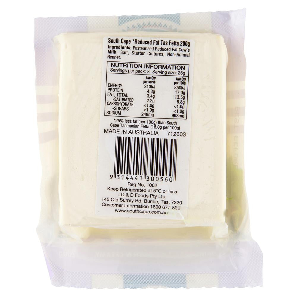 Fetta South Cape Reduced Fat Tasmanian 200g , Frdg1-Cheese - HFM, Harris Farm Markets
 - 2