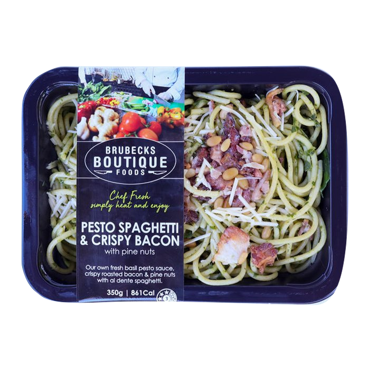 Brubecks Boutique Foods Pesto Spaghetti and Crispy Bacon 350g