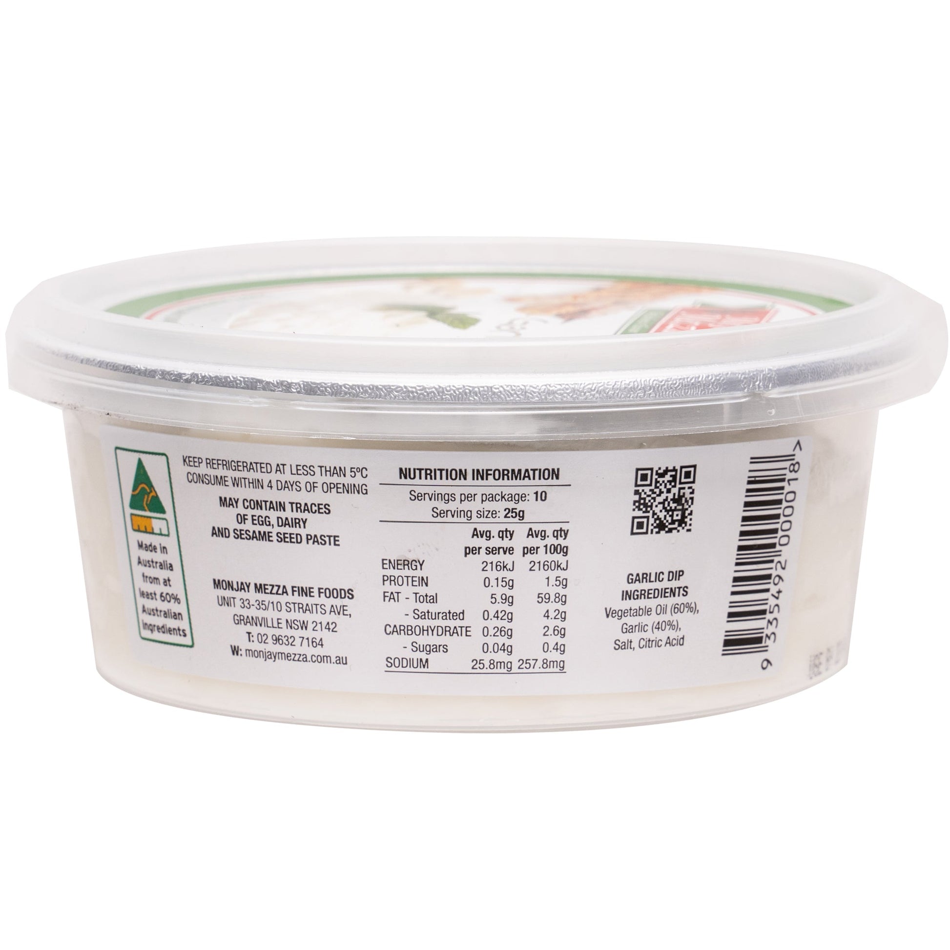 Monjay Mezza Garlic Dip | Harris Farm Online