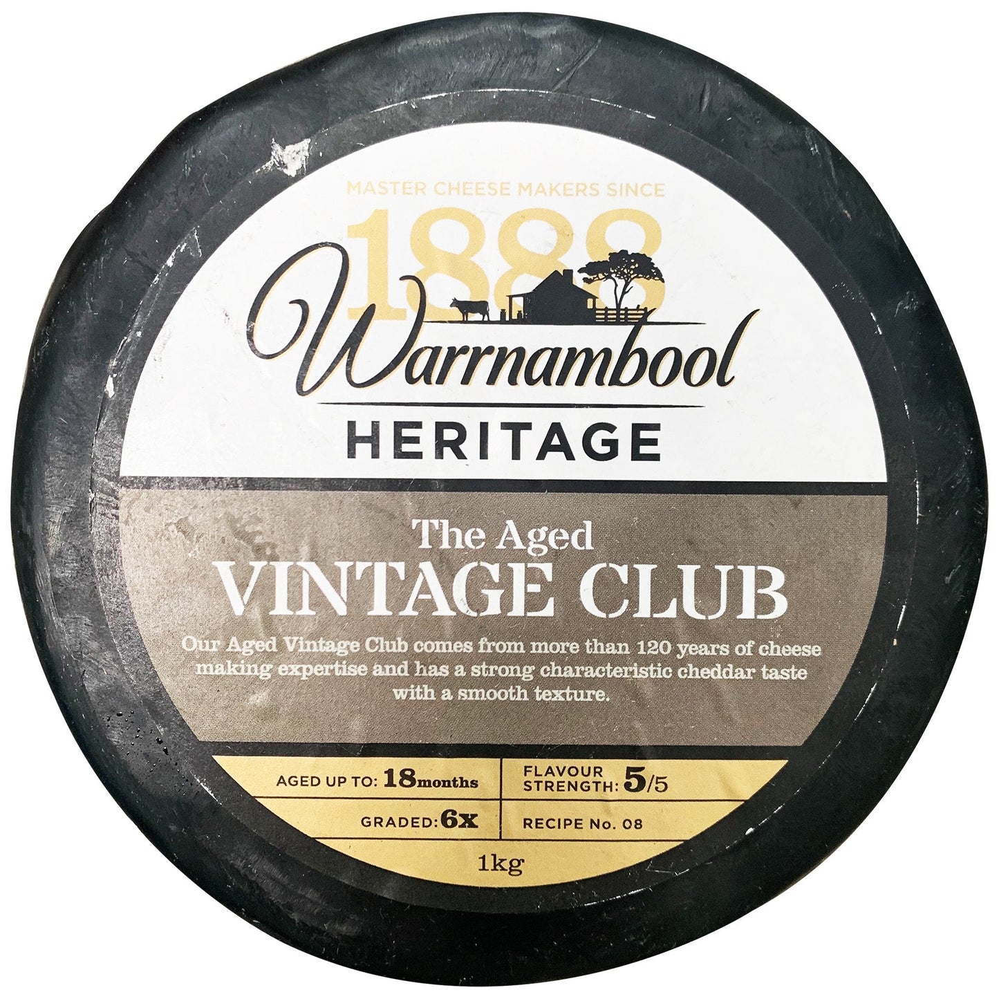 Warrnambool Cheddar Vintage Club Waxed Whole Wheel 900g-1.1kg