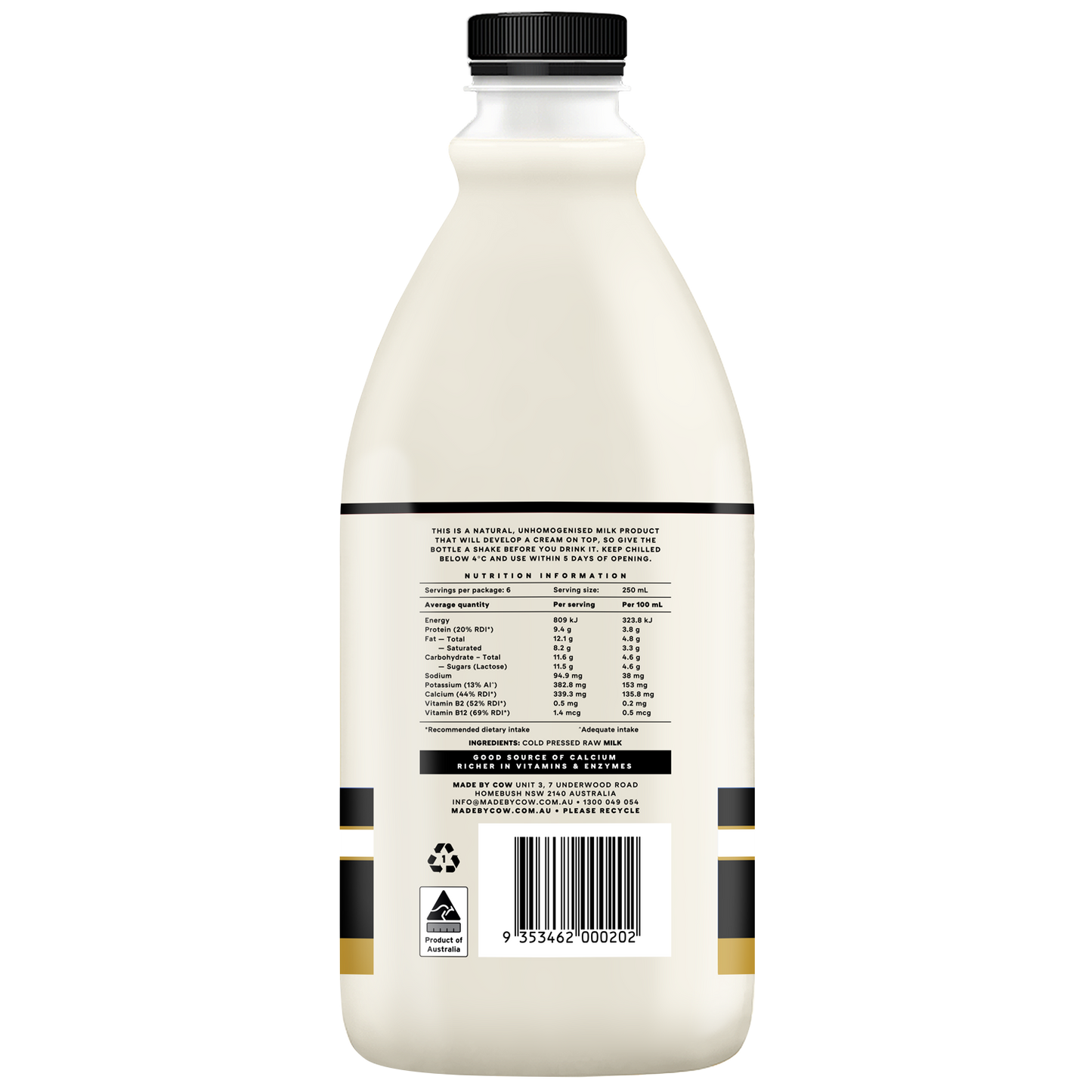 Made by Cow Cold Pressed Raw Jersey Milk 1.5L