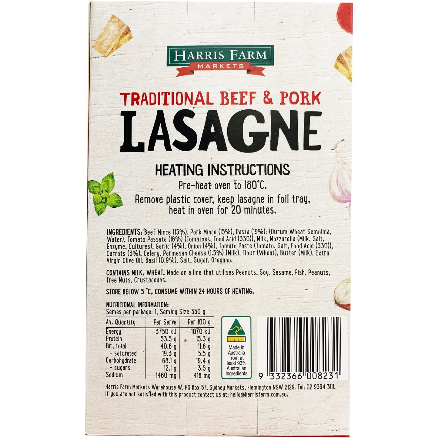 Harris Farm Lasagne Beef and Pork 350g