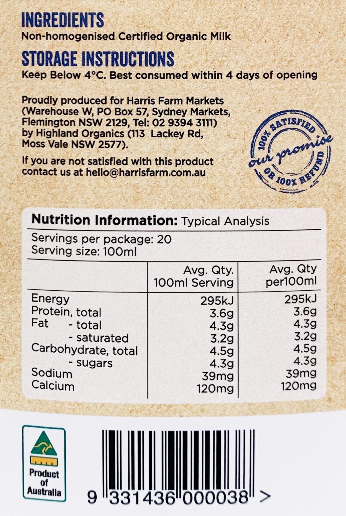 Harris Farm - Milk Organic - Full Cream Non-Homogenised | Harris Farm Online