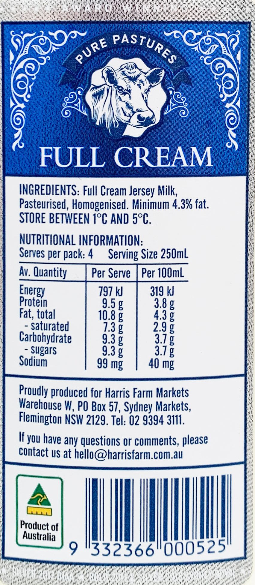 Pure Pastures Jersey Milk Full Cream | Harris Farm Online