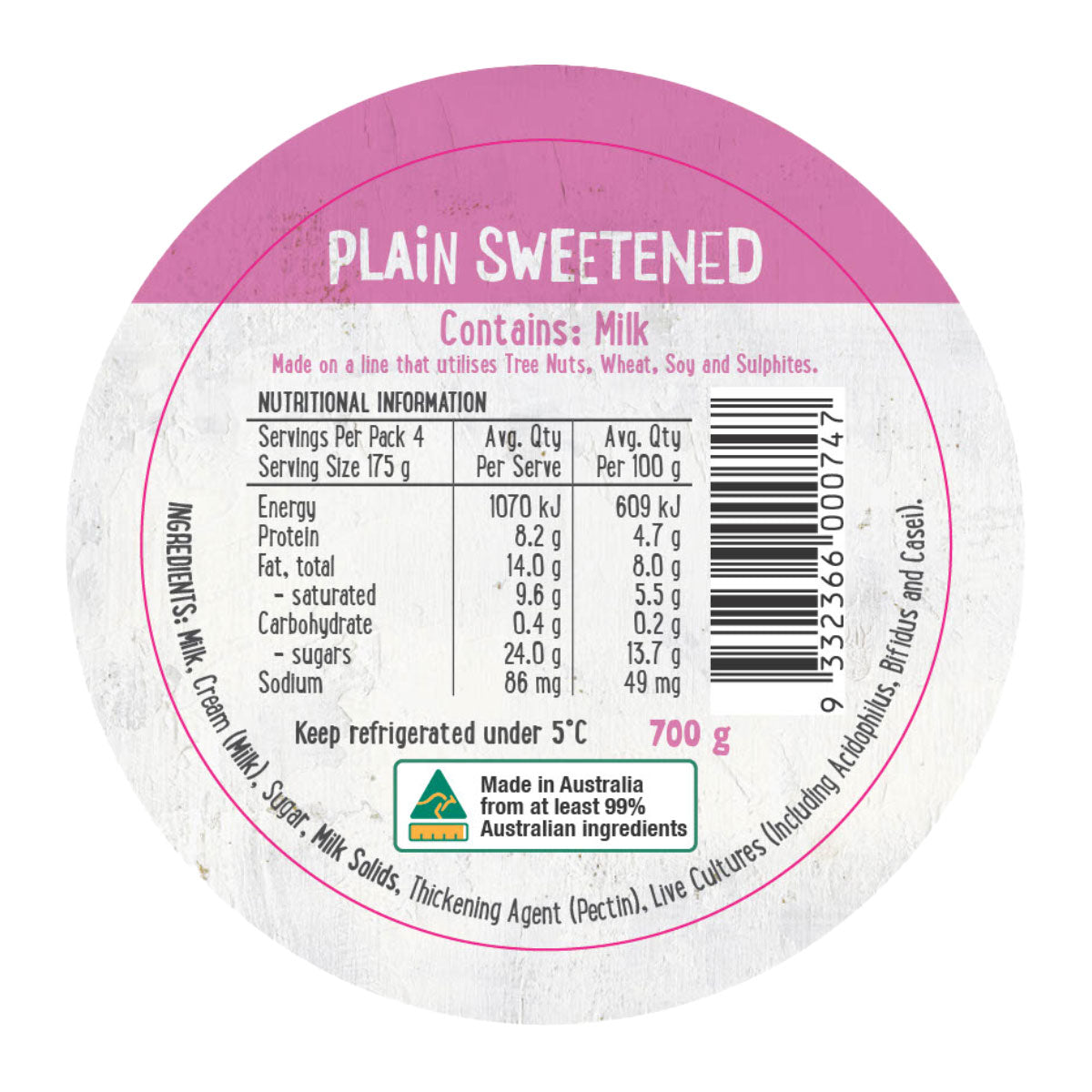 Harris Farm Yoghurt Plain Sweetened 700g | Harris Farm Online