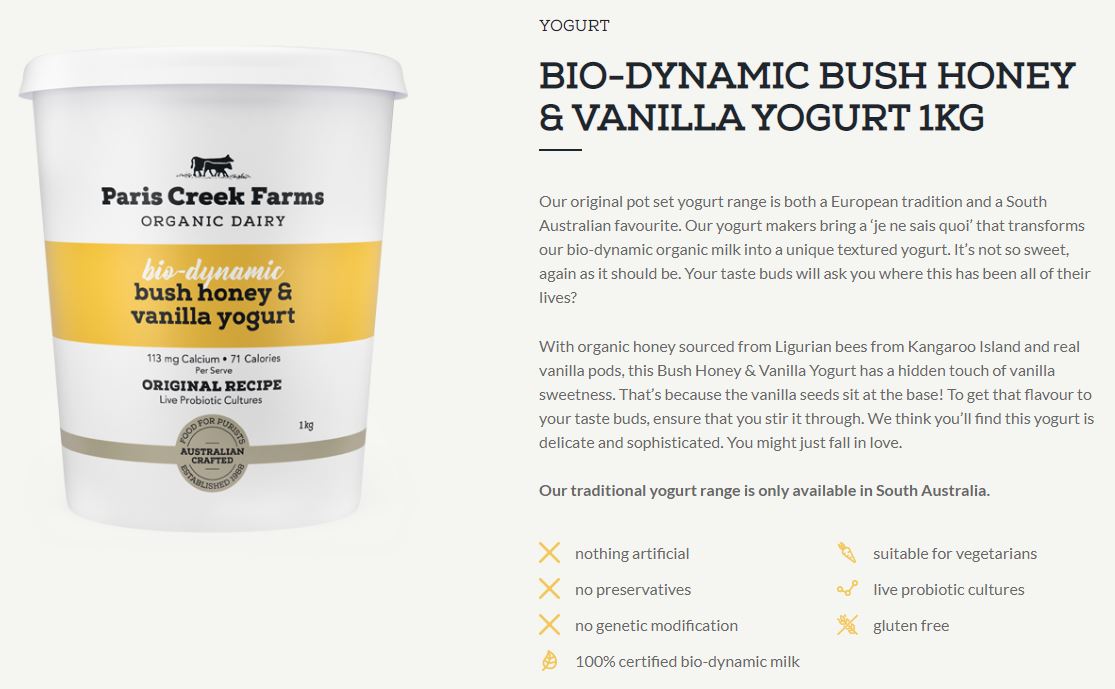 Paris Creek Farms Bio Dynamic Organic Bush Honey and Vanilla Yoghurt | Harris Farm Online