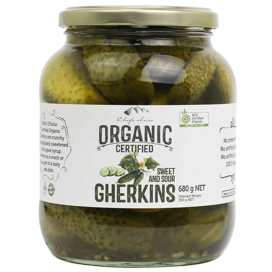 Chef's Choice Organic Gherkins Sweet and Sour | Harris Farm Online