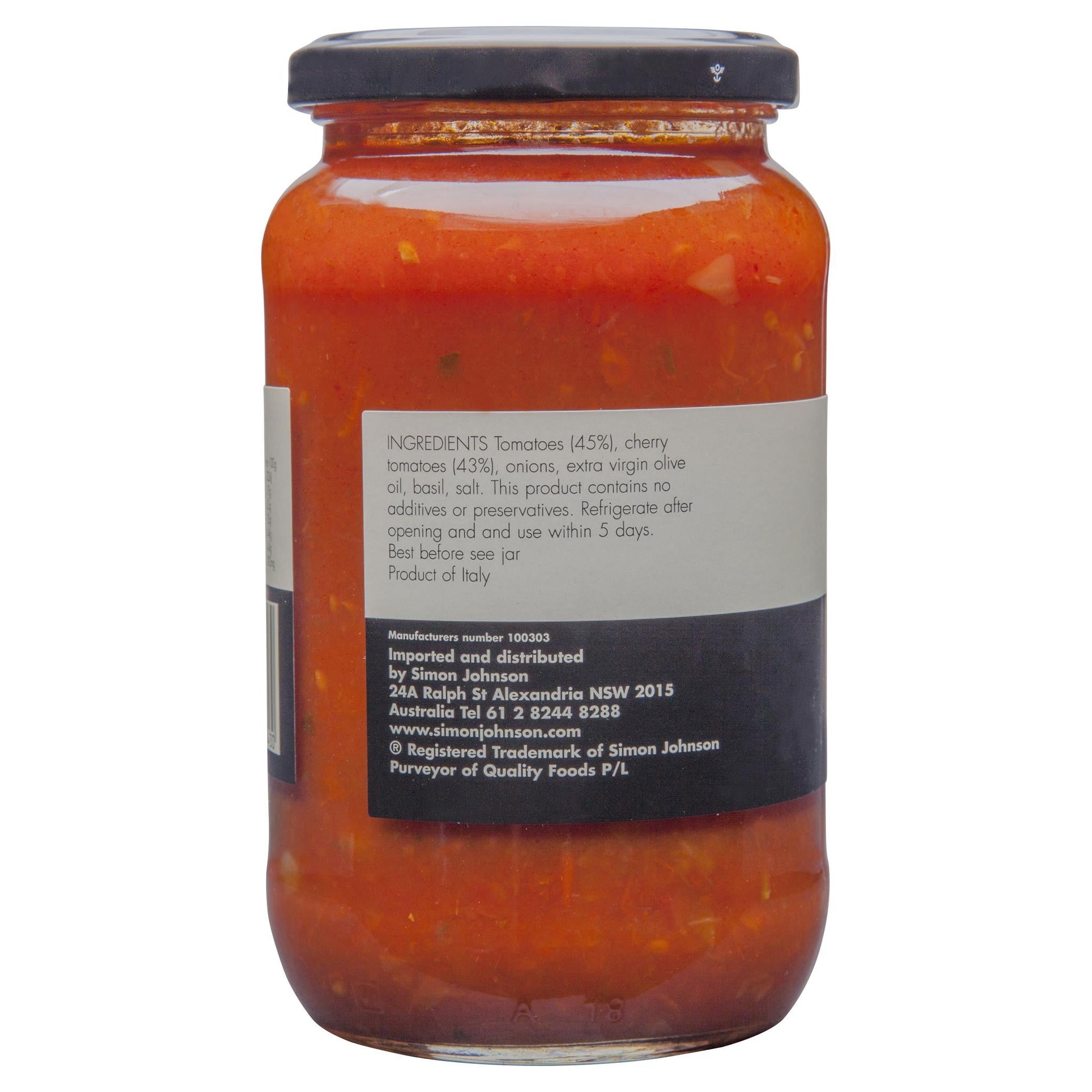 Simon Johnson - Pasta Sauce - Cherry Tomato  | Harris Farm Online