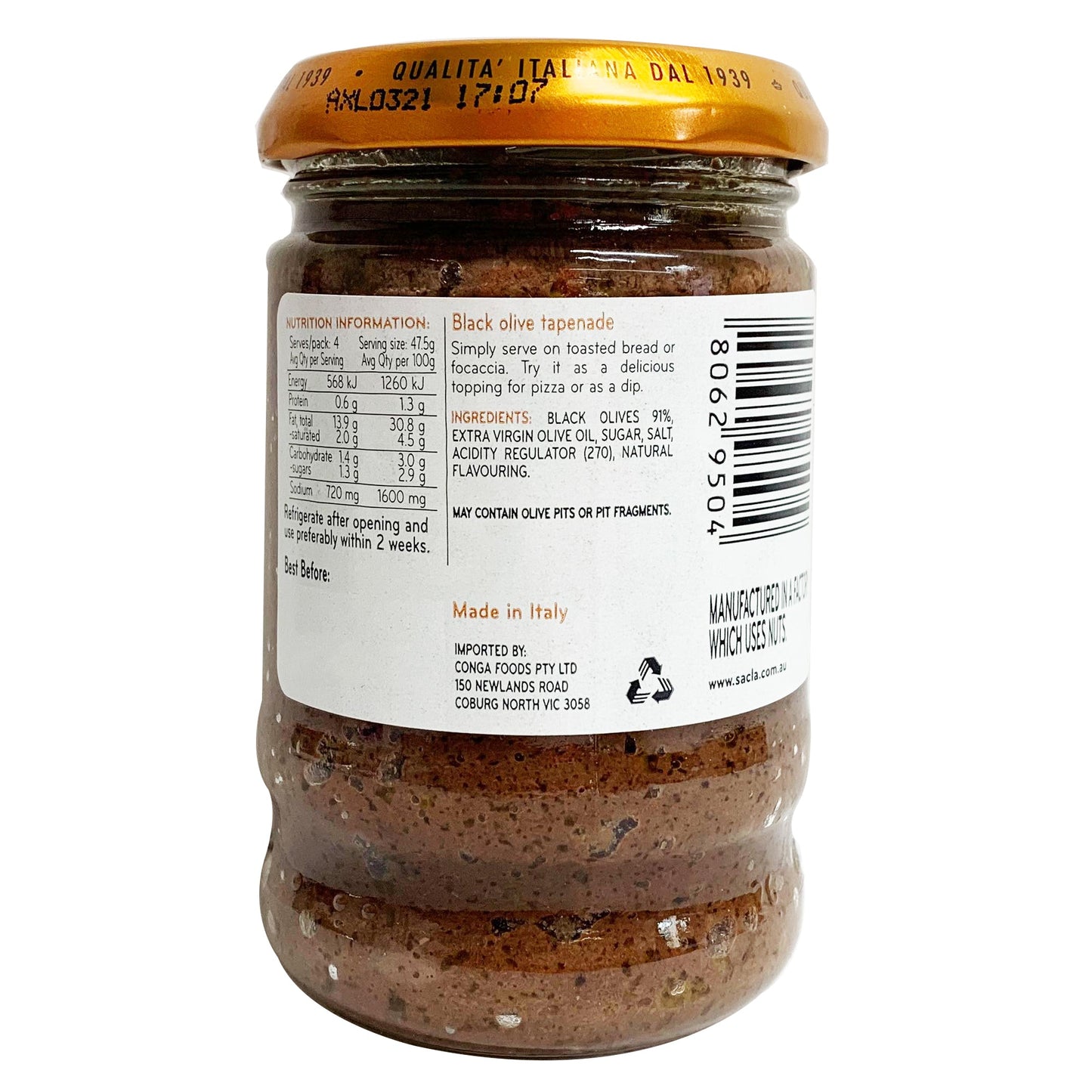 Sacla Tapenade Black Olive 190g