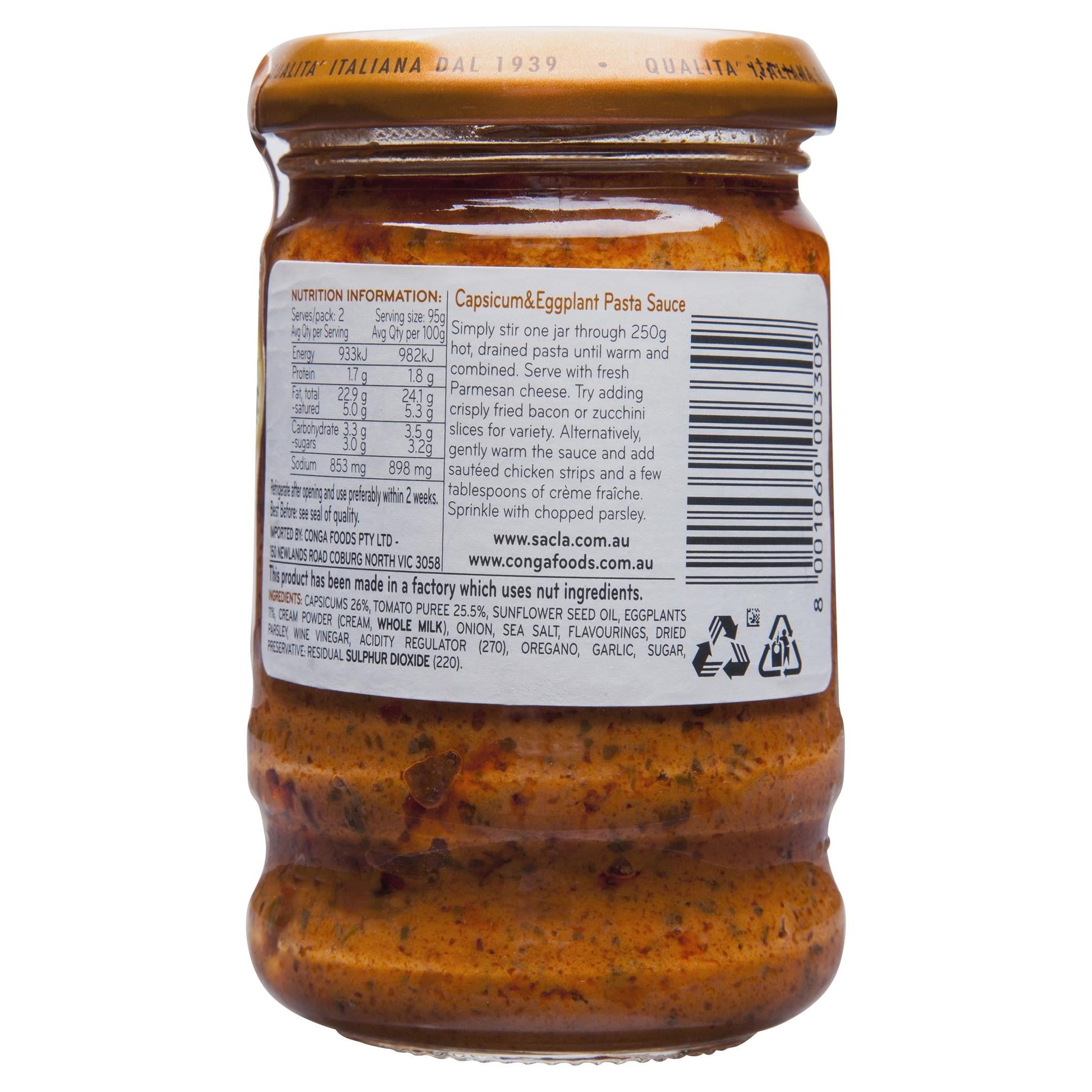 Sacla Pasta Sauce Capsicum & Eggplant 190g , Grocery-Pasta - HFM, Harris Farm Markets
 - 2