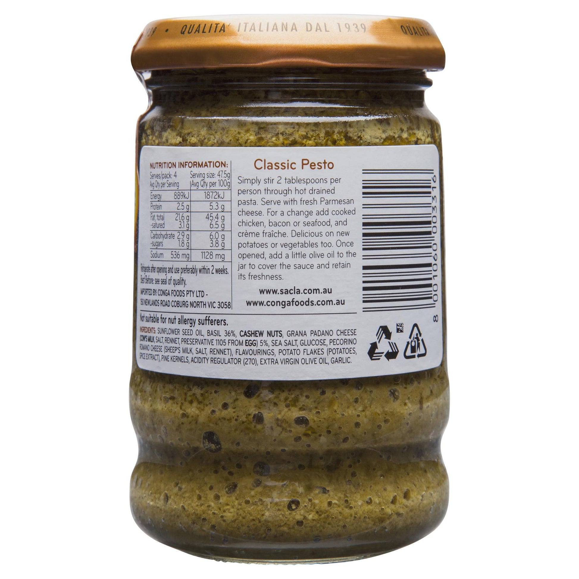 Sacla Classic Basil Pesto | Harris Farm Online