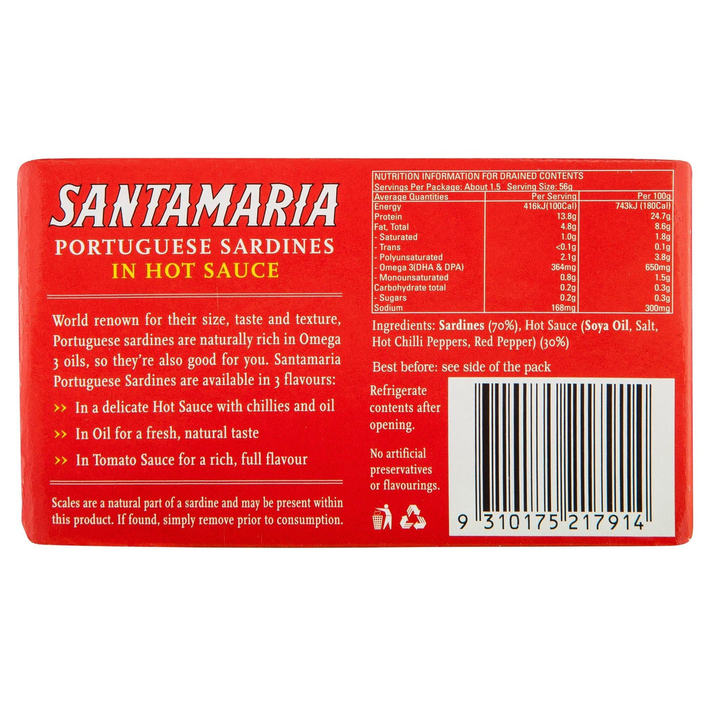 Santamaria Sardines Hot 120g , Grocery-Can or Jar - HFM, Harris Farm Markets
 - 3