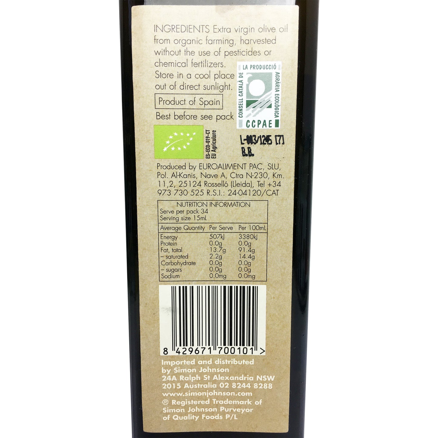 Simon Johnson Organic Extra Virgin Olive Oil 500ml