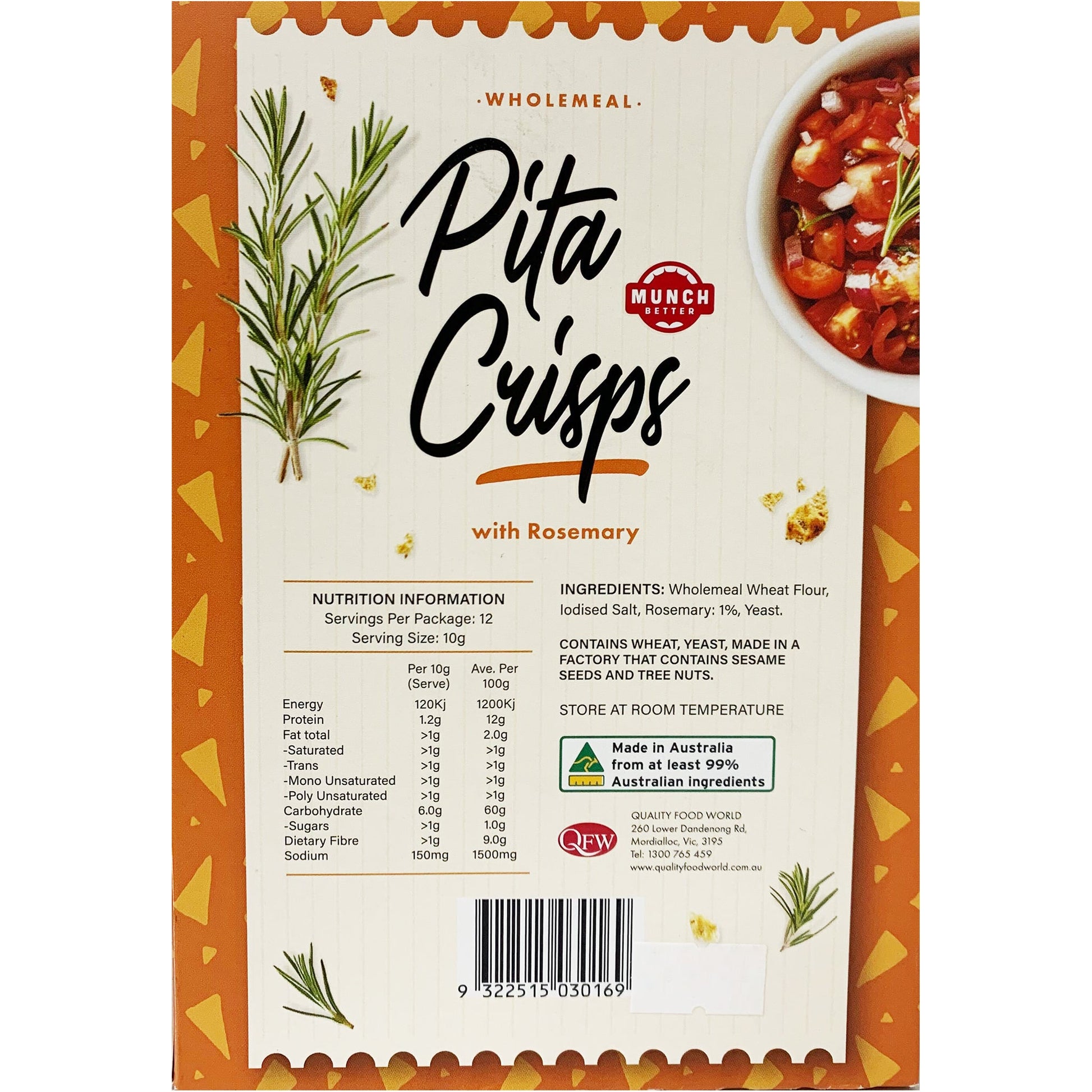 Munch Better - Wholemeal Pita Crisps with Rosemary | Harris Farm Online