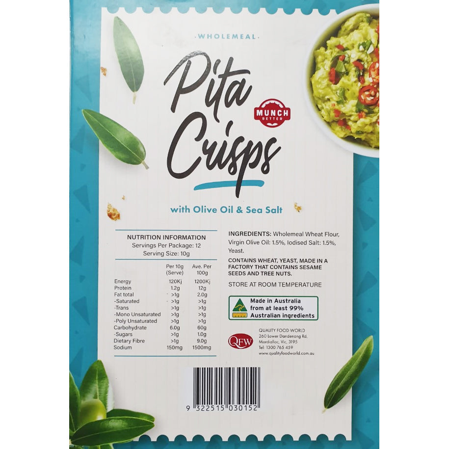 Munch Better Wholemeal Pita Crisps with Olive Oil and Sea Salt 120g