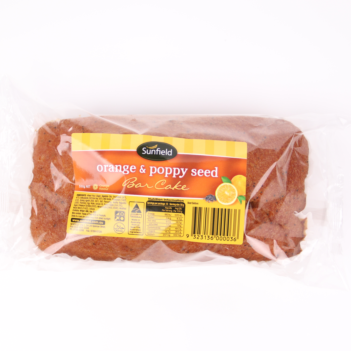 Sunfield Orange and Poppy Seed Bar Cake 500g