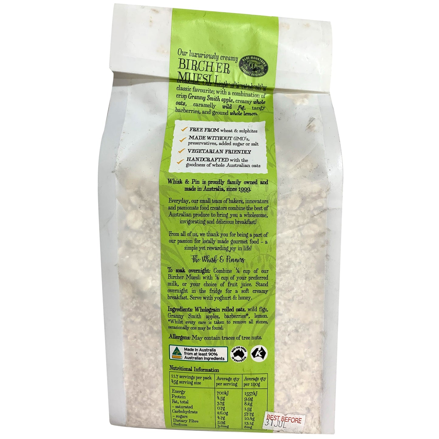 Whisk and Pin Bircher Natural Blend with Wild Fig and Ground Lemon 525g