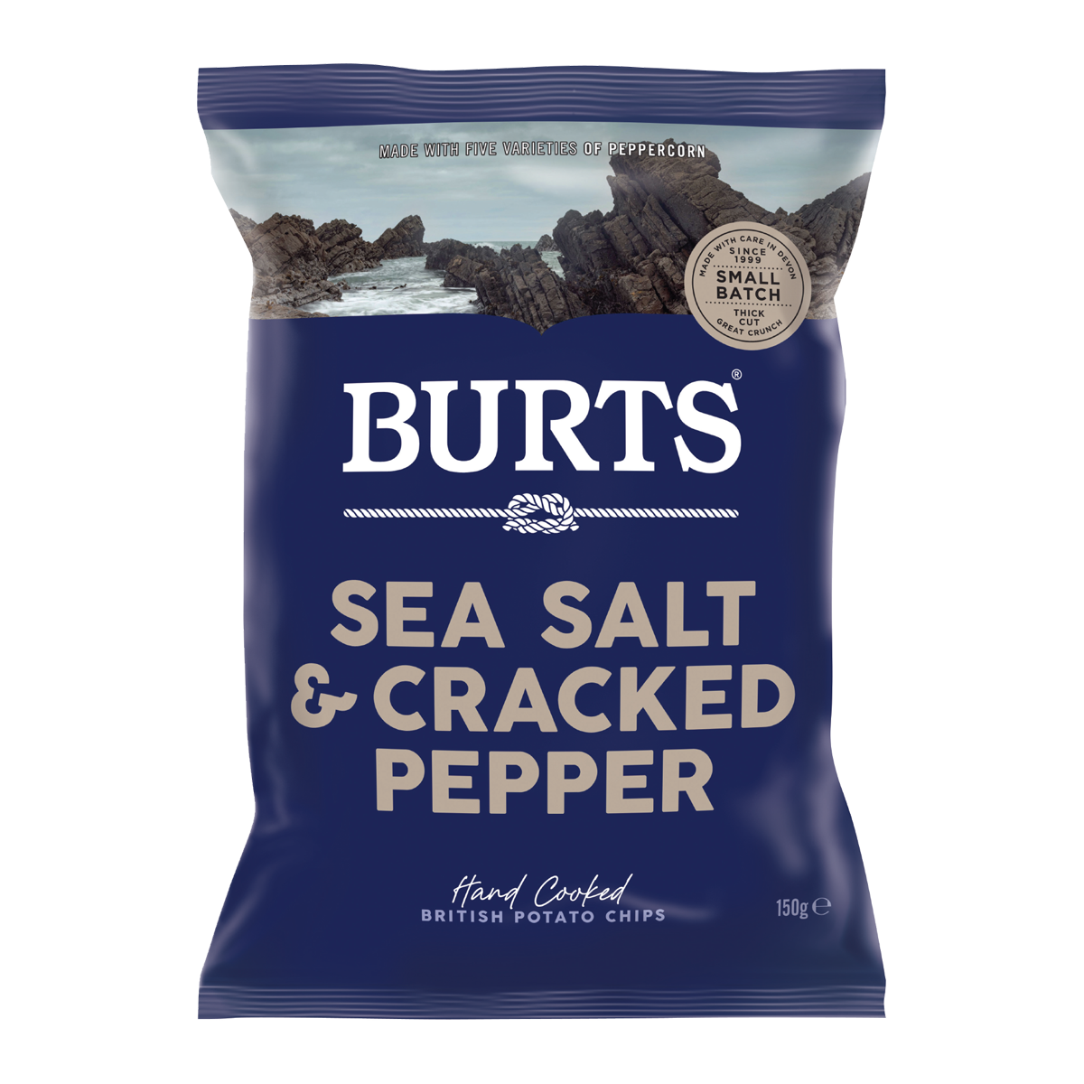 Burts Hand Cooked Potato Chips Sea Salt and Cracked Pepper 150g