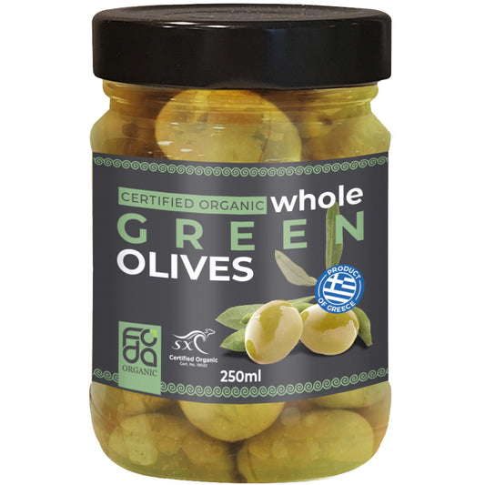 Foda Organic Whole Green Olives | Harris Farm Online