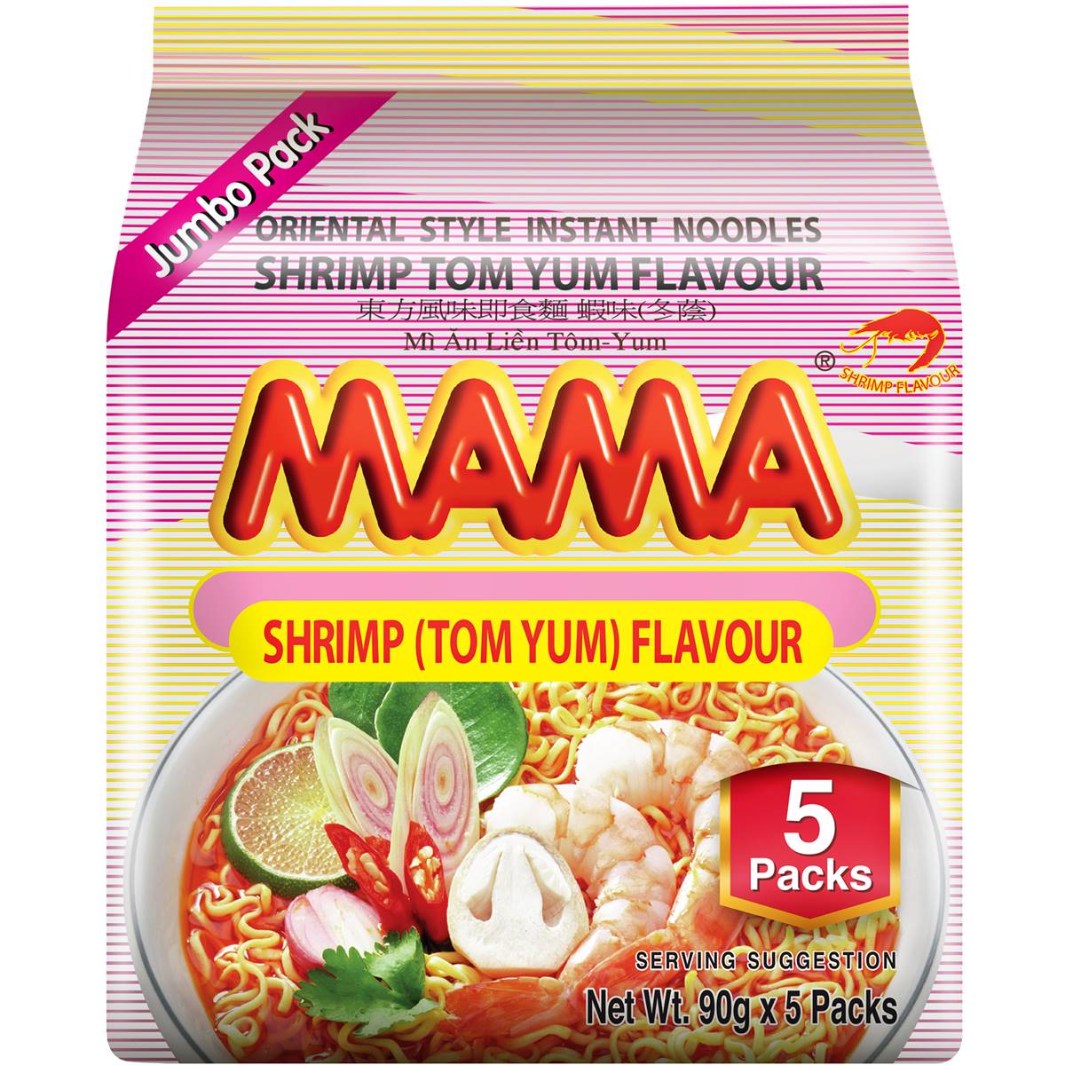 Mama Instant Noodle Shrimp Tomyum x5 450g