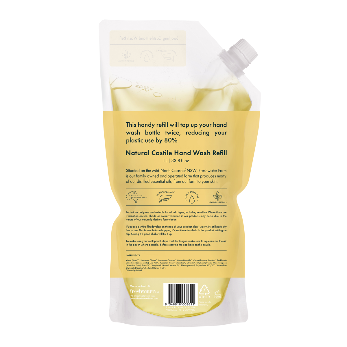 Freshwater Farm Lemon Myrtle and Manuka Honey Hand Wash Refill Pouch 1L