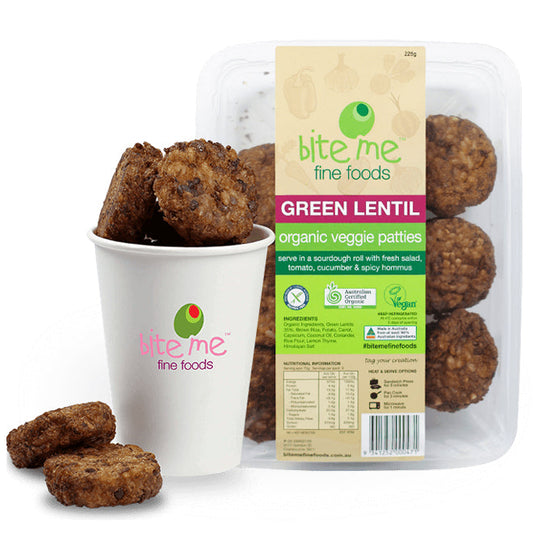 Bite Me Fine Foods Organic Veggie Patties Green Lentil 225g