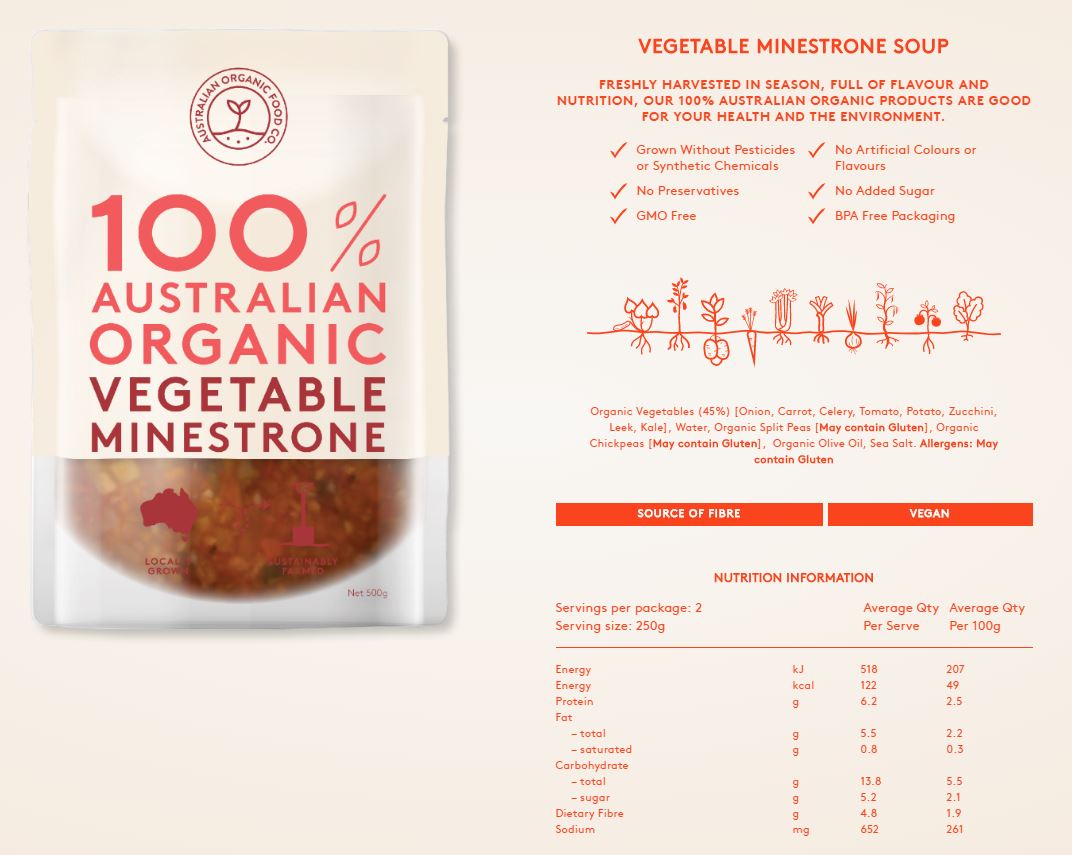 Australian Organic Food Co Vegetable Minestrone Organic Soup 330g