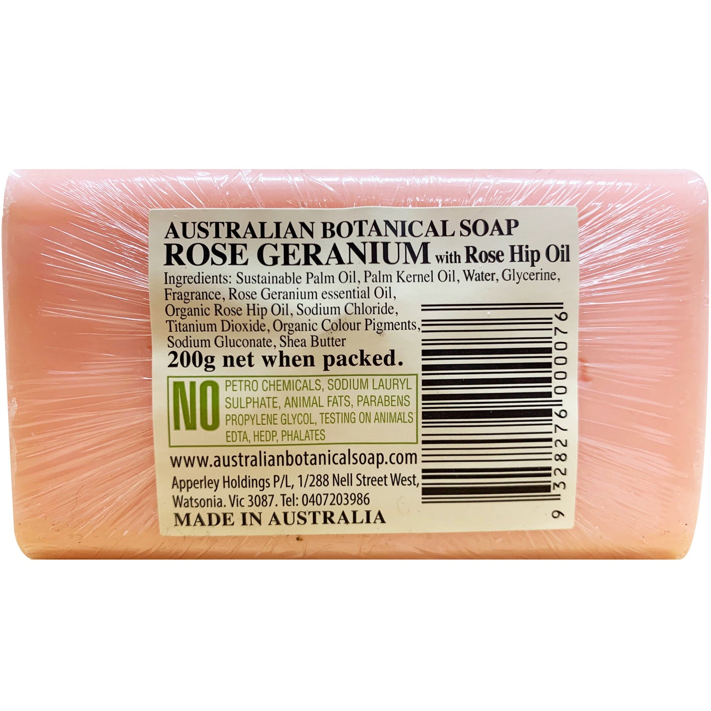 Australian Botanical Soap Rose Geranium with Rosehip Oil 200g