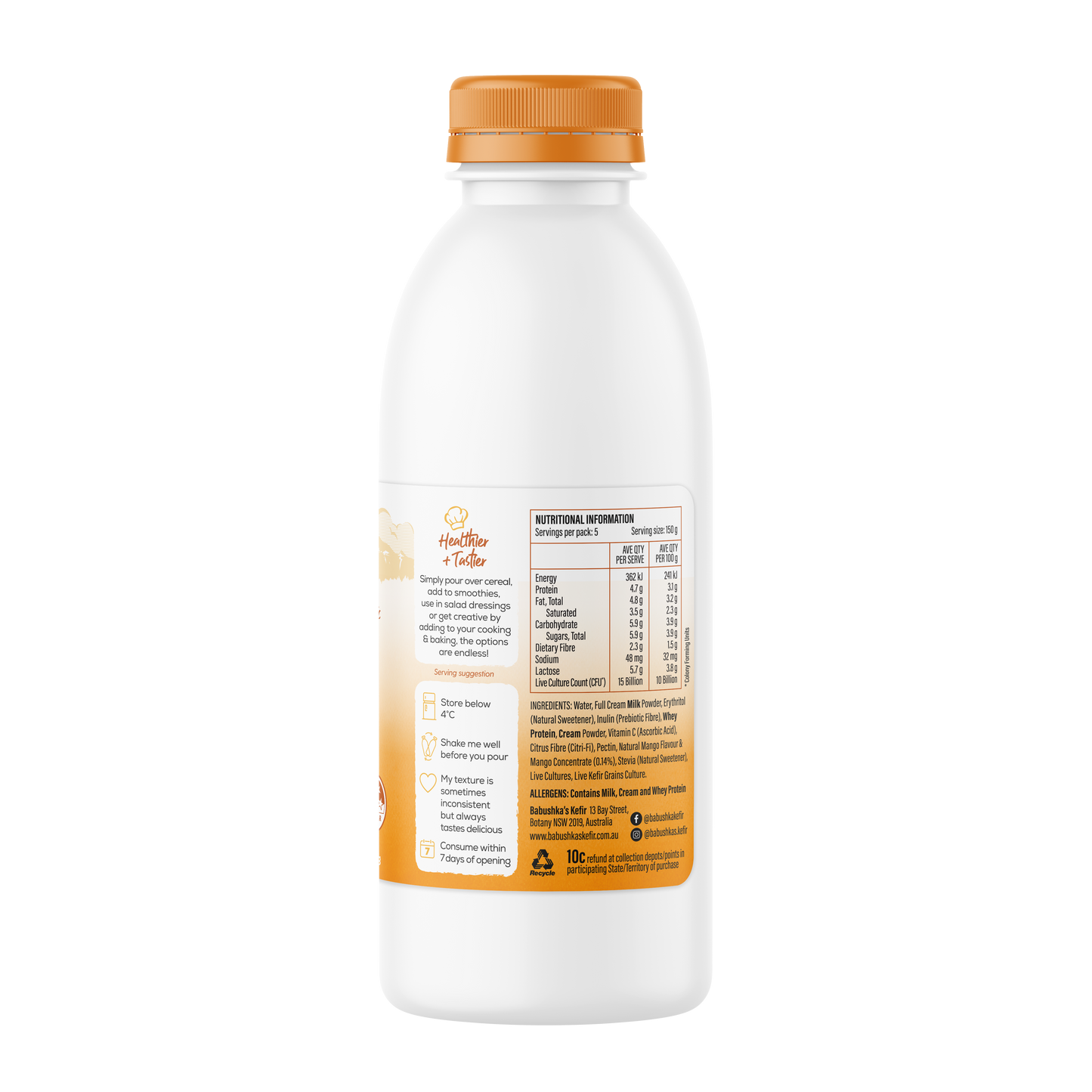 Babushka's Probiotic Kefir Natural Yoghurt  Mango 750g