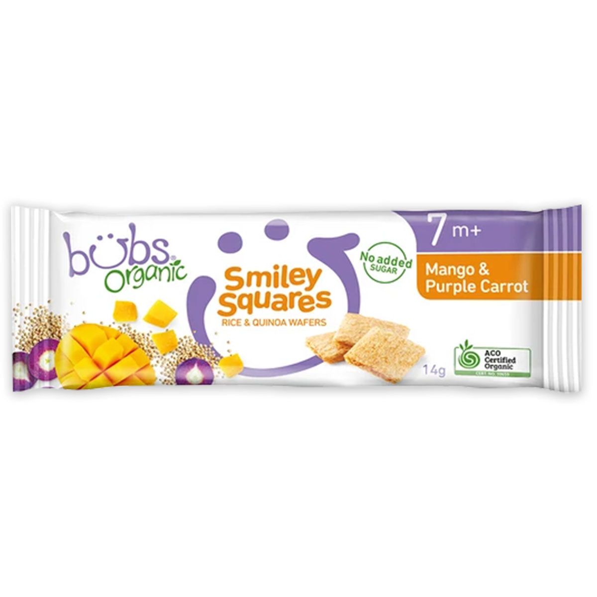 Bubs Australia Organic Mango Carrot Smiley Squares 14g | Harris Farm Online