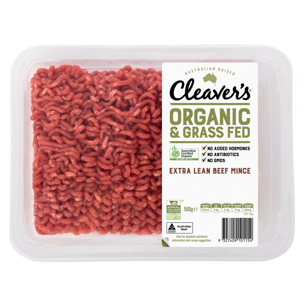 Cleaver's Organic Free Range and Grass Fed Extra Lean Beef Mince 500g