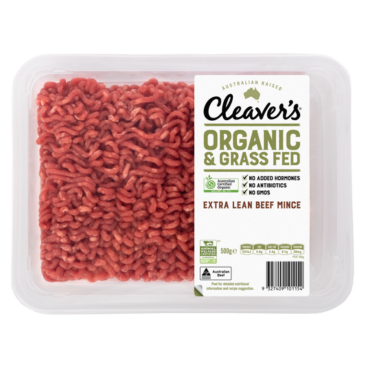 Cleaver's Organic Free Range and Grass Fed Extra Lean Beef Mince 500g