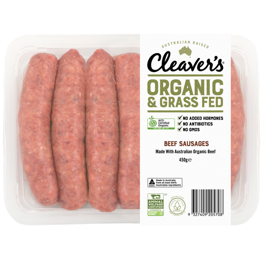 Cleaver's Organic Free Range and Grass Fed Beef Sausages 450g