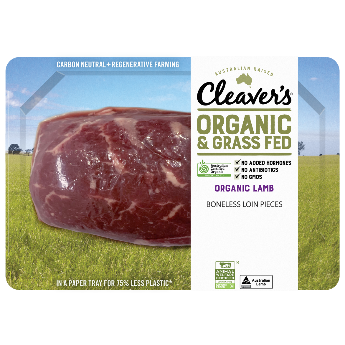 Cleaver's Organic Free Range and Grass Fed Lamb Backstrap 200-350g