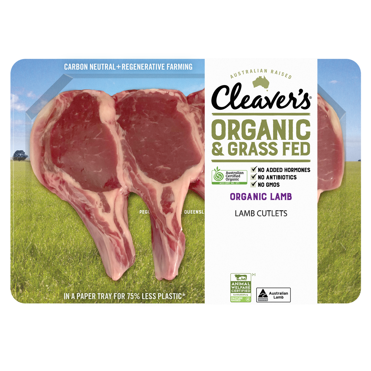 Cleaver's Organic Free Range and Grass Fed Lamb Cutlets 150-350g