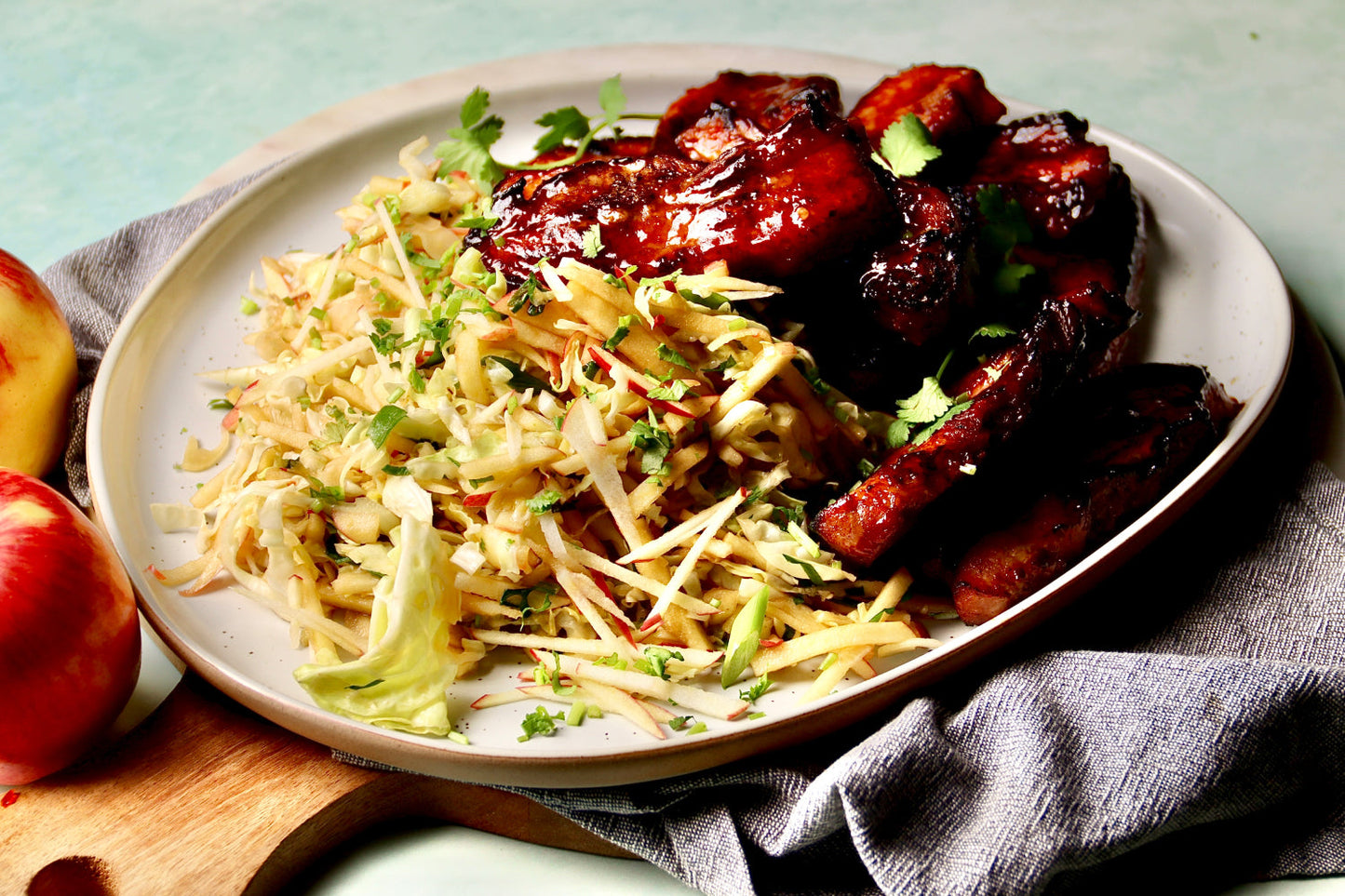 Sticky Pork Belly Strips - with Ambrosia Apple Slaw