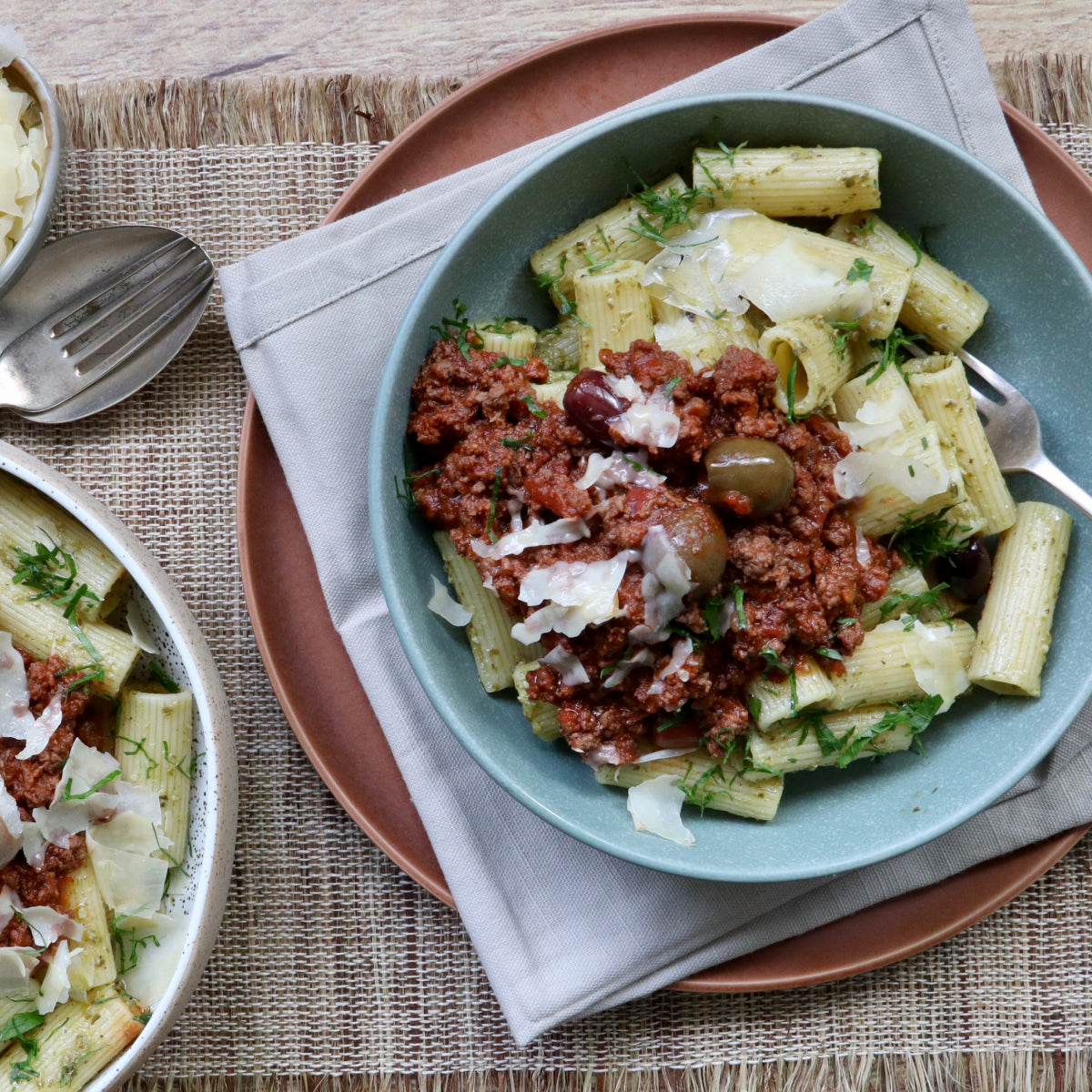 Kangaroo and Mixed Olives Rigatoni Bolognese