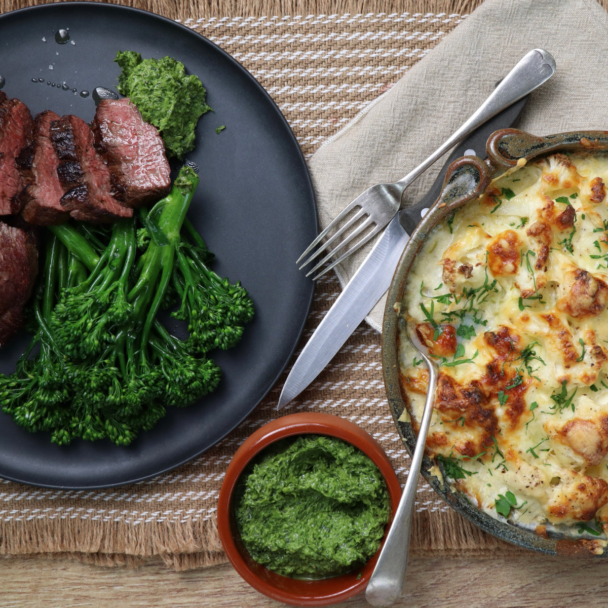 Kangaroo Steak - with Cauliflower Gratin and Salsa Verde