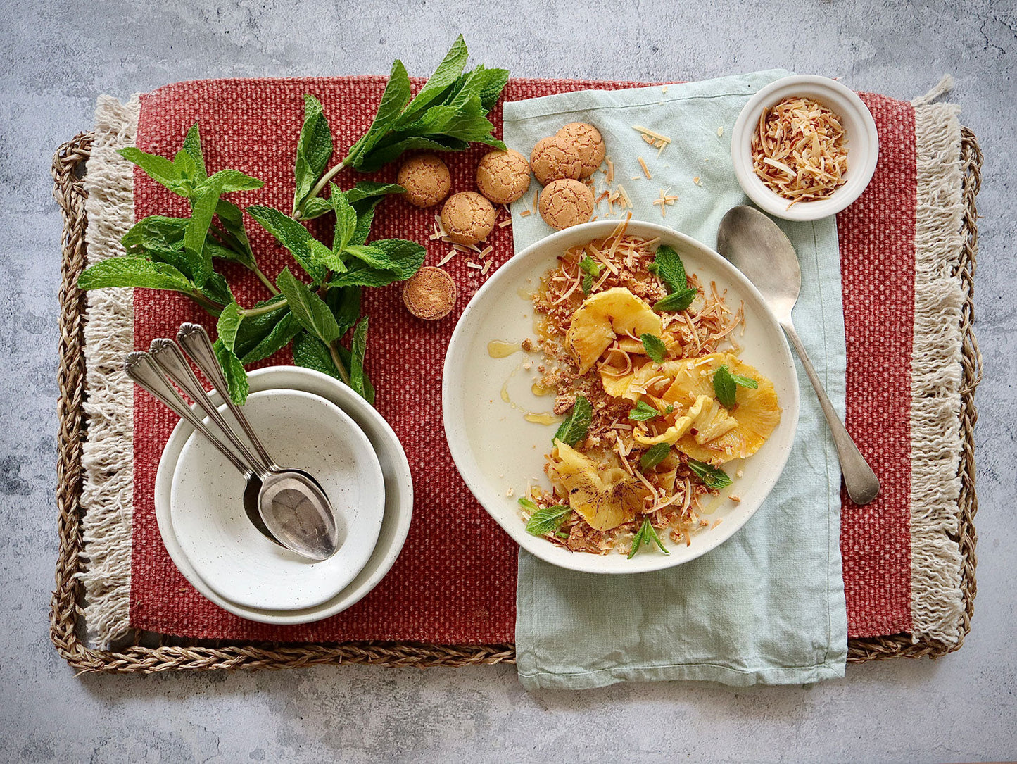 Lime and Ginger Panna Cotta with - Sweet Chilli Roast Pineapple and Amaretti Crumbs | Harris Farm Online