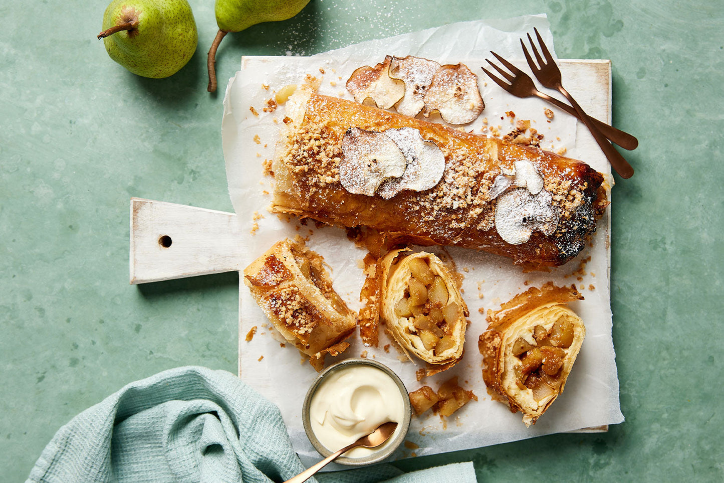 Pear Ricotta Strudel - with Pecans and Vanilla Cream