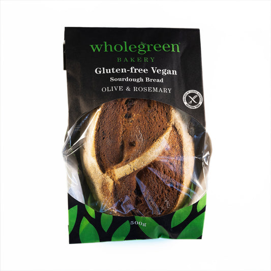 Wholegreen Bakery Gluten Free Vegan Olive and Rosemary Sourdough Bread 500g