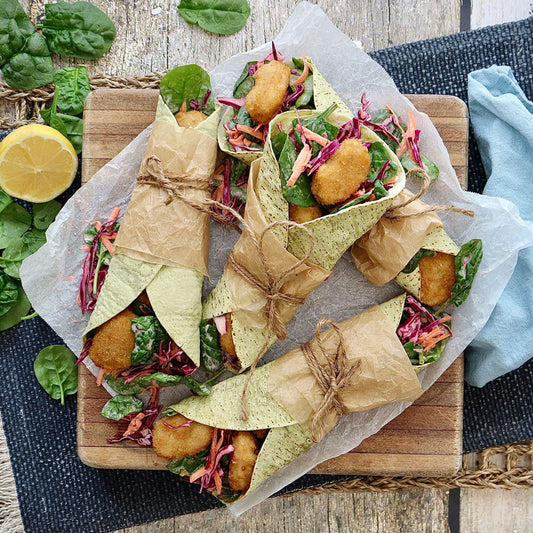 Organic Chicken Nugget Wraps - with Carrot Spinach and Cabbage Slaw | Harris Farm Online