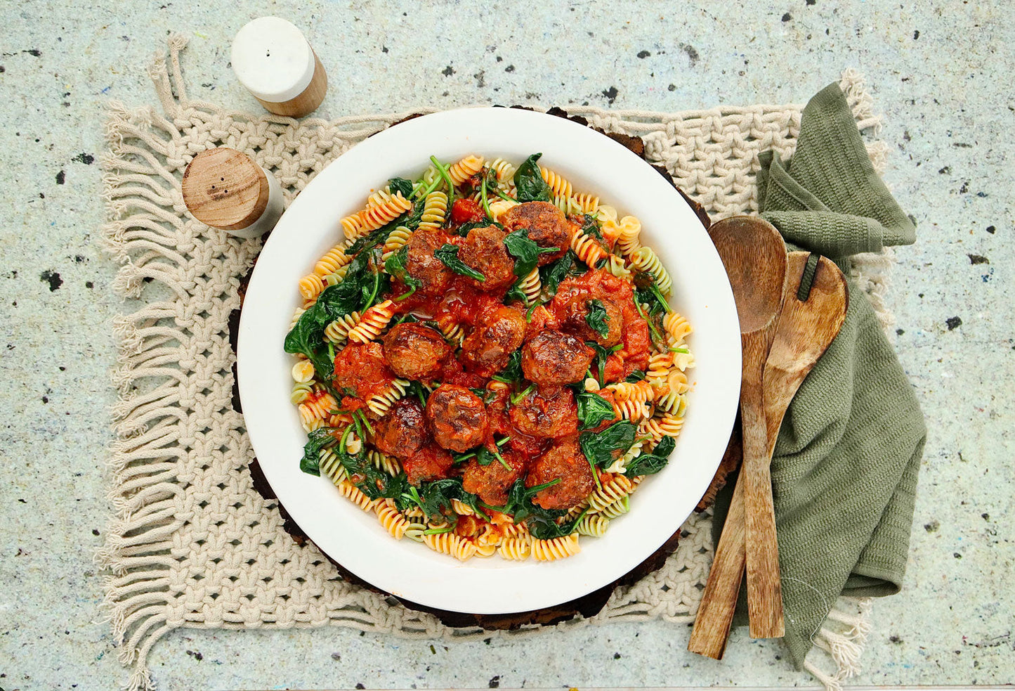 Fusilli Meatballs with Saute Spinach | Harris Farm Online