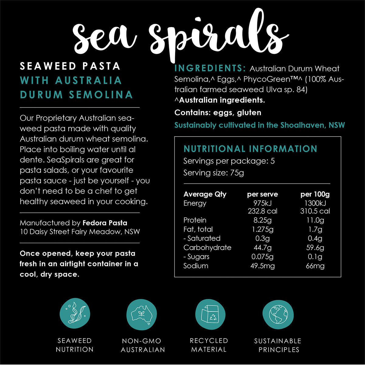 PhycoHealth Sea Spirals Seaweed Pasta 375g | Harris Farm Online