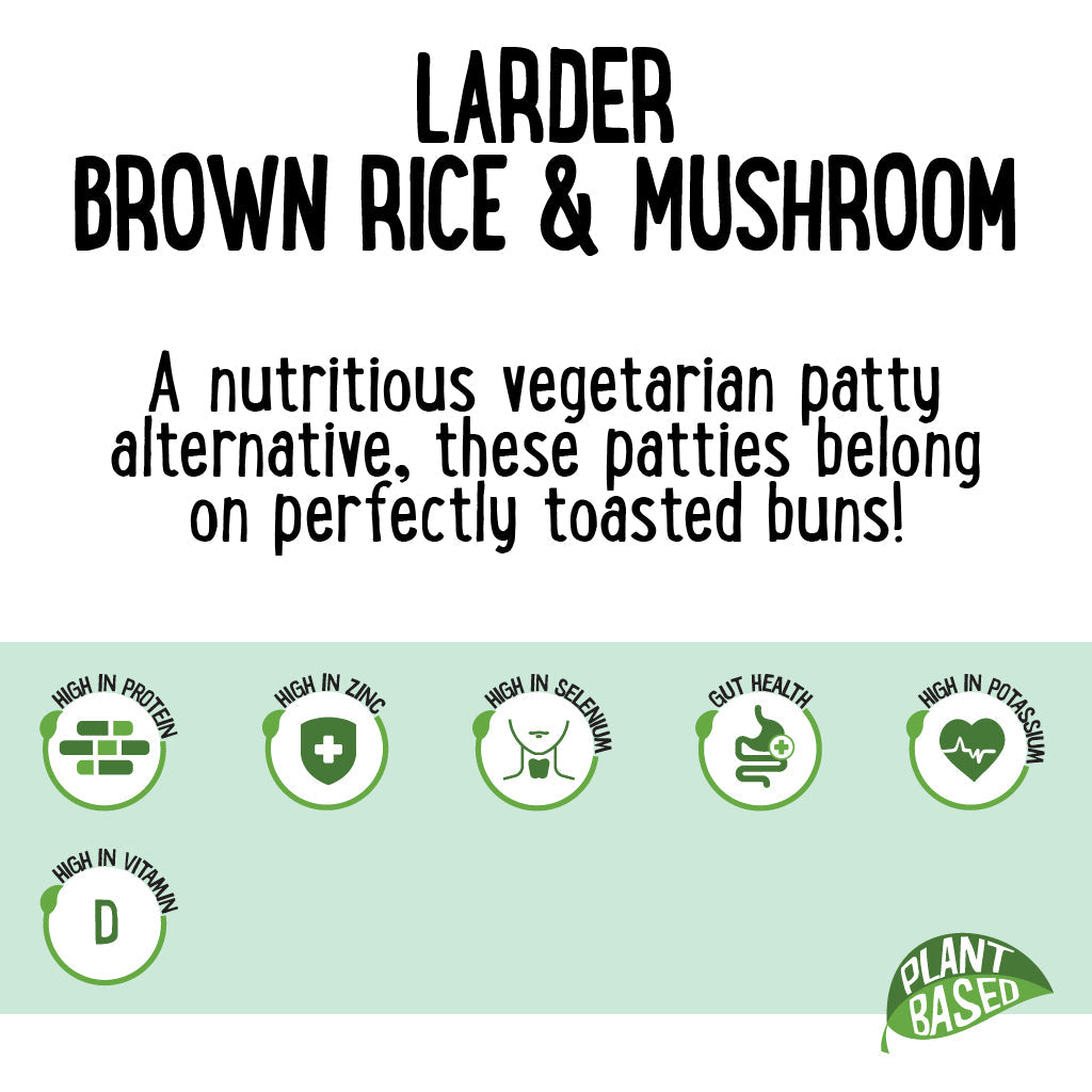 Larder Fresh Burgers  Brown Rice, Mushroom and Seaweed 250g