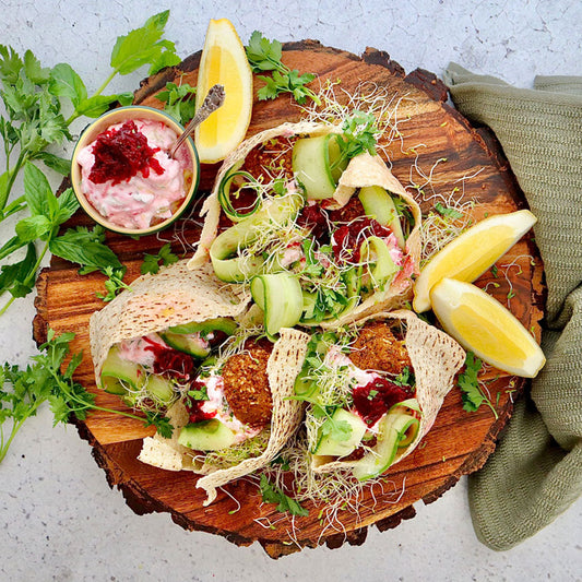 Pita Pockets - with Falafel and Coconut Beetroot Yoghurt | Harris Farm Online