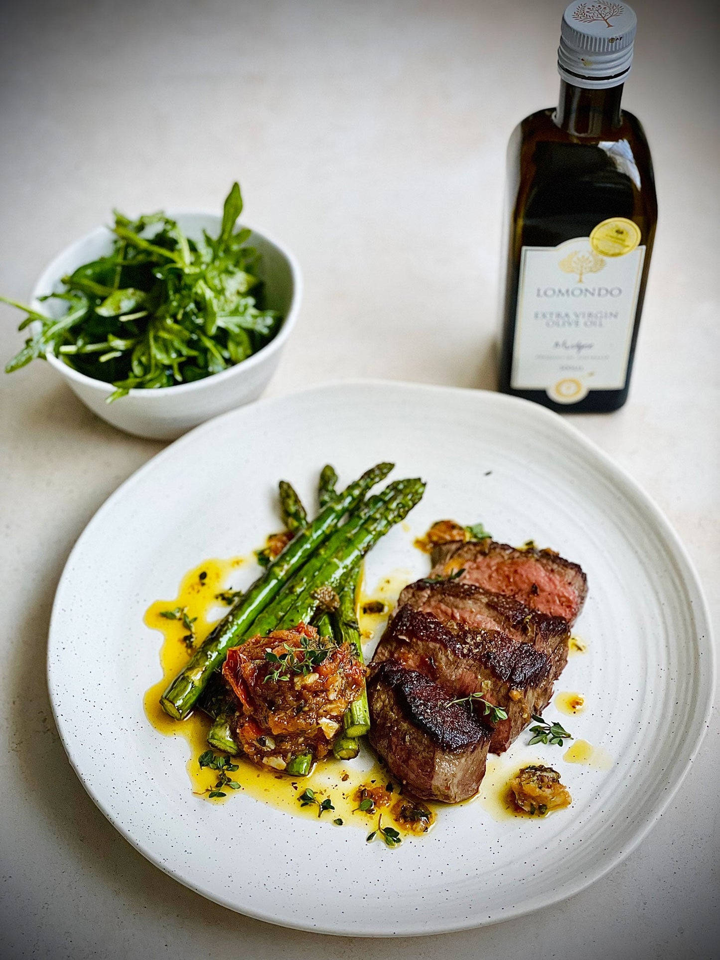 Grass Fed Eye Fillet Steak - with Tomato Garlic Salsa and Asparagus | Harris Farm Online